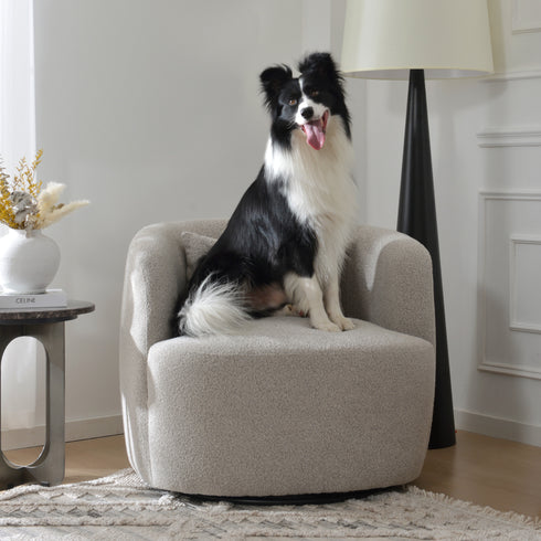 Ashlie Bouclé Swivel Barrel Chair - Cozy Swivel Chair | Swivel Armchairs | Kinwell Furniture | Living Room Swivel Chairs